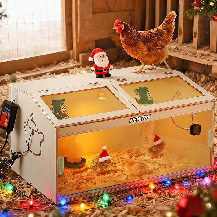 NEWTRY Chicken Brooder Box 32” Intelligent Sliding-Door Chick Brooder with 3 Heating Lamp, 1 Te... | Amazon (US)