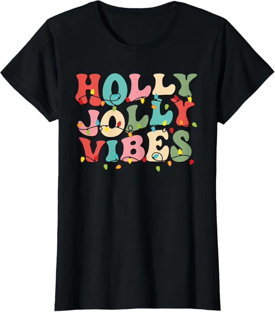 Groovy Retro Holly Xmas Jolly Vibes Womens Mens Pajama T-Shirt | Amazon (US)