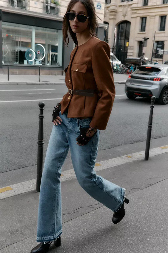 FAUX SUEDE BLAZER WITH BELT | Zara UK