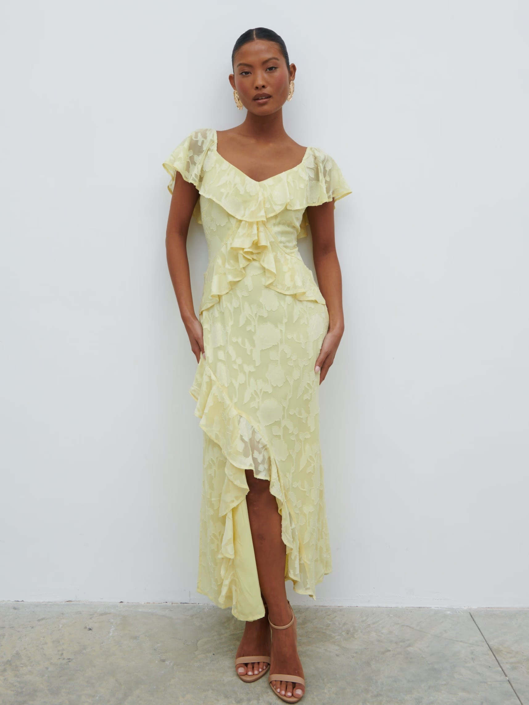 Eloise Ruffle Jacquard Midaxi Dress | Pretty Lavish (UK)