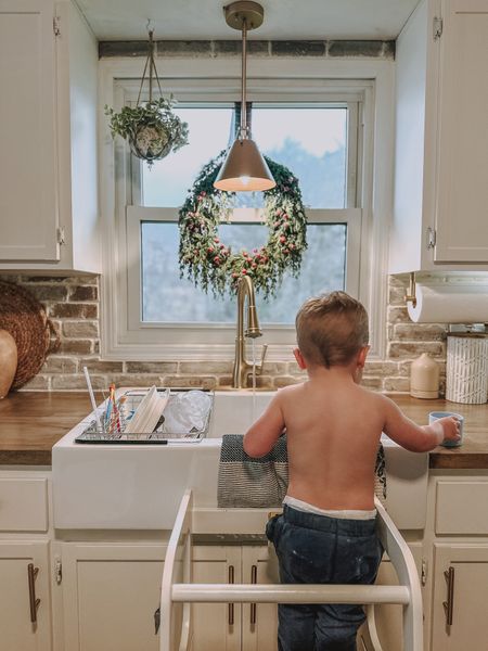 White Kitchen Winter Decor | Toddler Stool