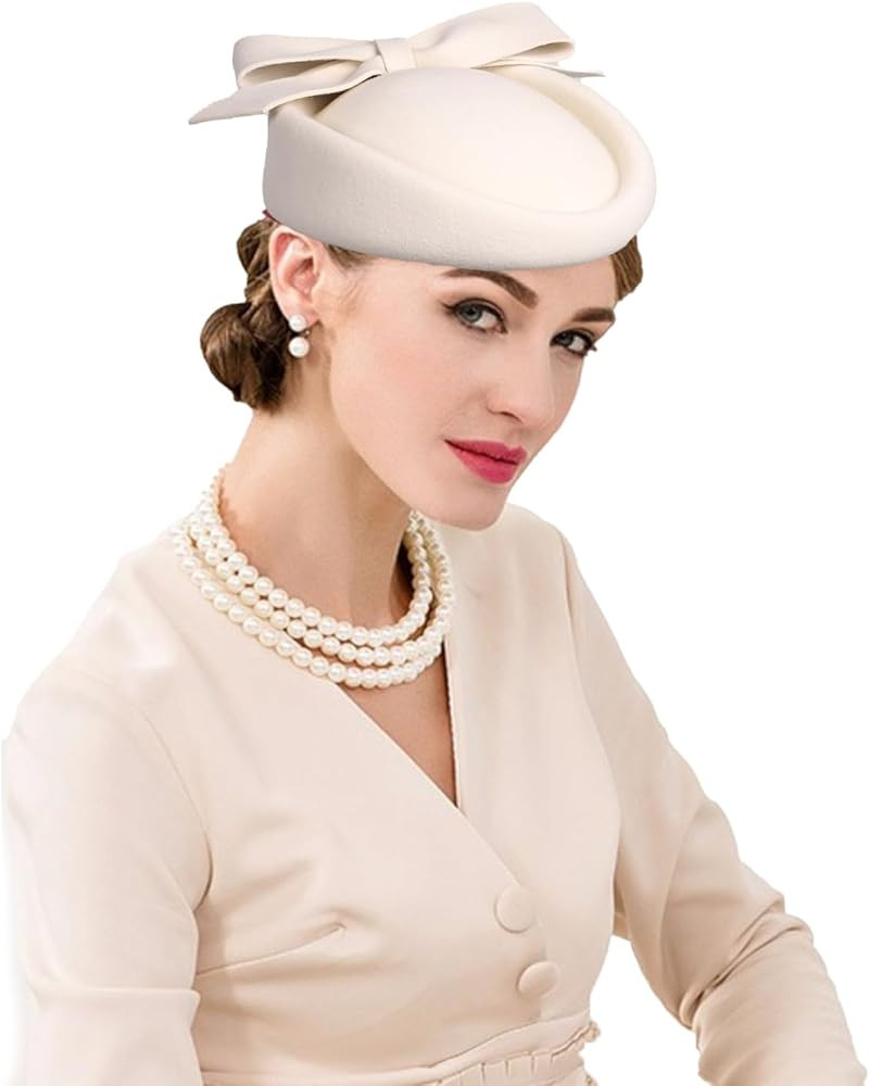 F FADVES British Style Pillbox Hat Retro Wool Fascinator Wedding Derby Church Party Hats | Amazon (US)