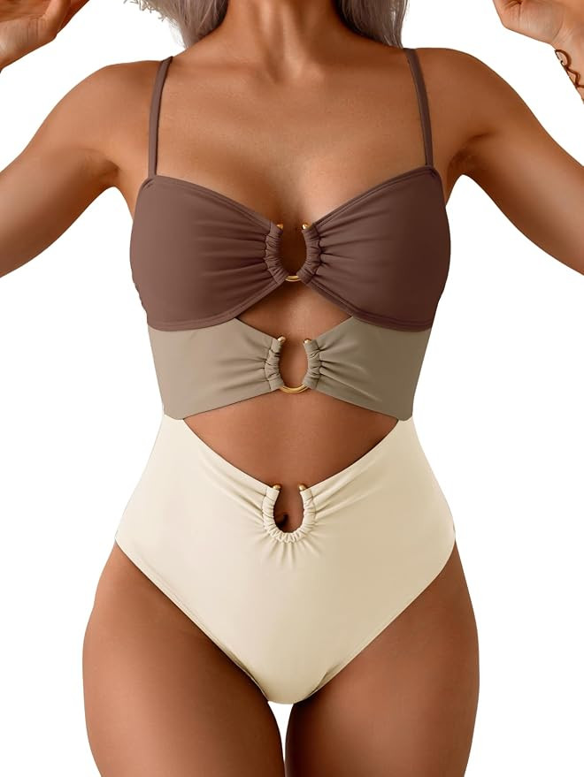 Eomenie Womens Cutout One Piece Swimsuit with Ring Linked Sexy Monokini Bathing Suit for Beach Va... | Amazon (US)