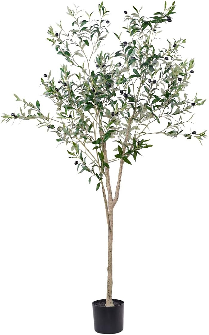 Hobyhoon Artificial Olive Tree, 6FT Tall Faux Silk Plant Artificial Tree in Potted Oliver Branch Leaves and Fruits for Modern Home Decor Indoor | Amazon (US)