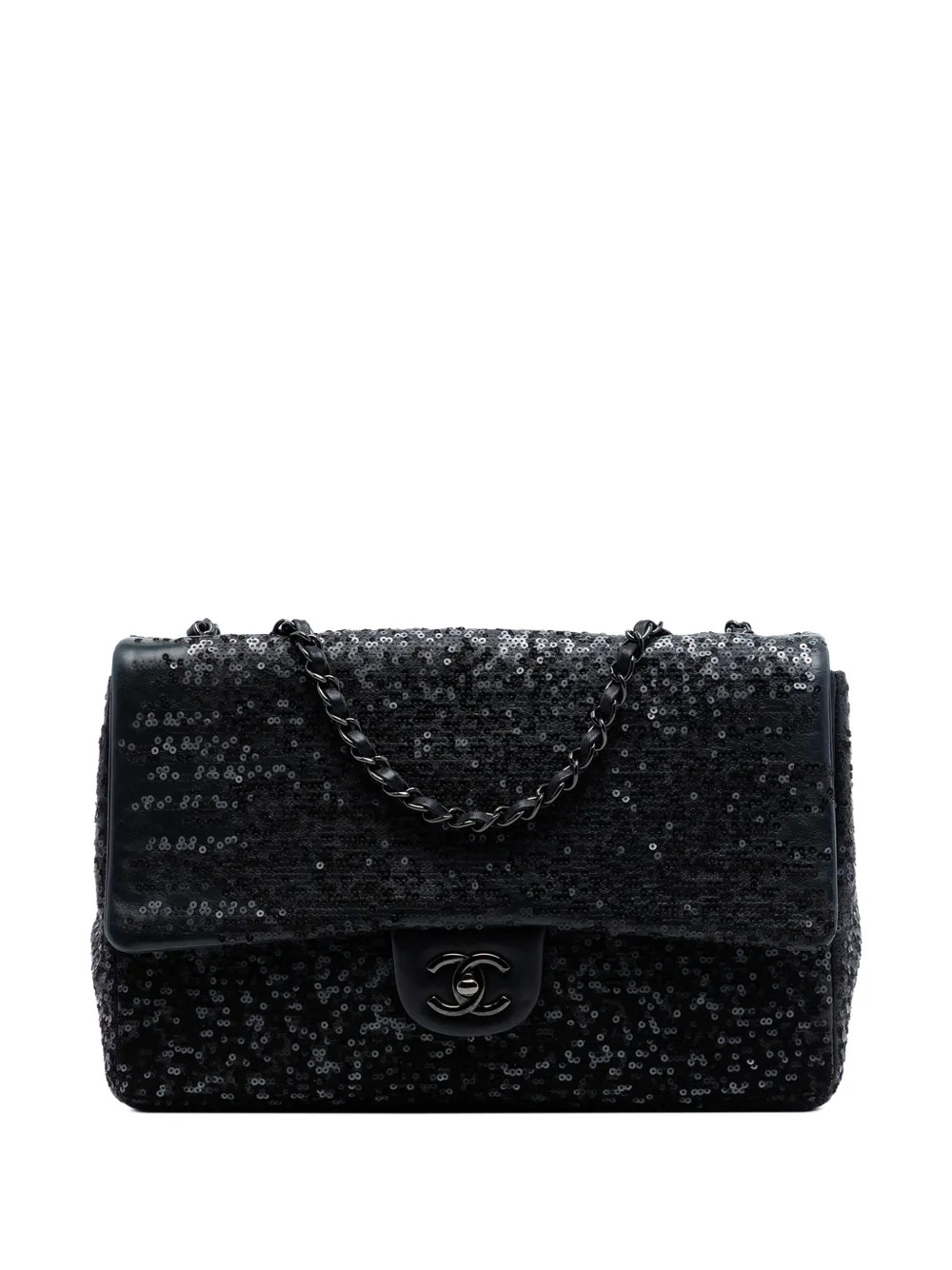CHANEL Pre-Owned 2011 Jumbo Classic Sequins Single Flap Shoulder Bag | Black | FARFETCH UK | Farfetch Global