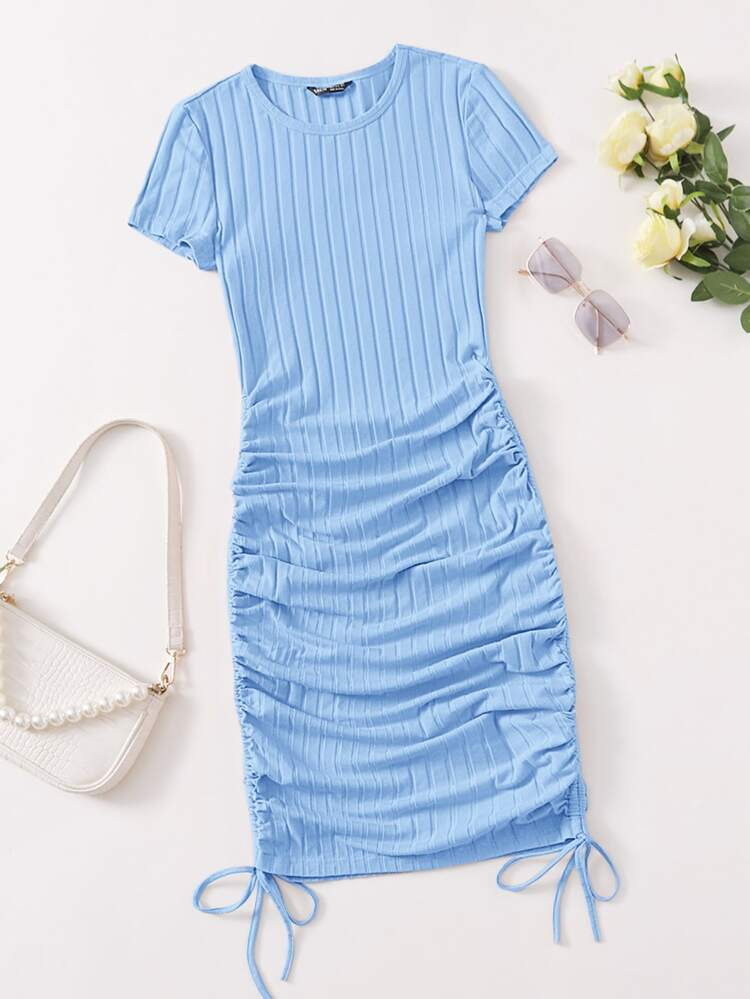 SHEIN Plus Drawstring Side Rib-knit Bodycon Dress | SHEIN