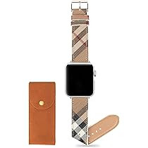 Designer Apple Watch Band 45mm 44mm 42mm, Luxury Beige Plaid Elements Soft Leather iWatch Band with  | Amazon (US)