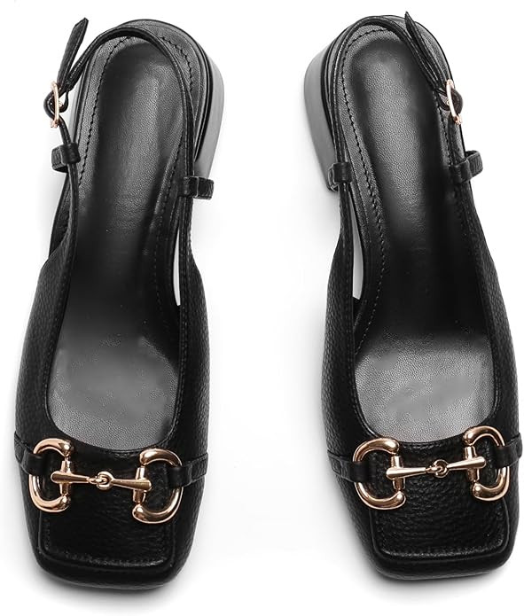 Slingback Mary Jane Heels for Women Low Block Heel Closed Square Toe Pump Shoes Heels Classic Dai... | Amazon (US)