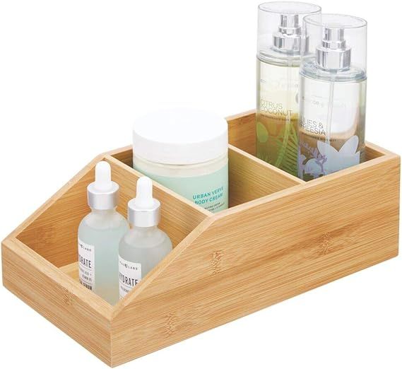 mDesign Bamboo Wood Compact Bathroom Storage Organizer Bin Box - 3 Divided Sections - Cabinets, S... | Amazon (US)