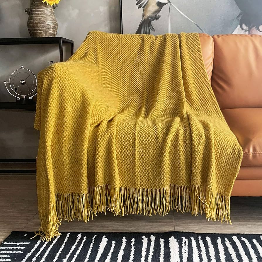LOMAO Knitted Throw Blanket with Tassels Bubble Textured Lightweight Throws for Couch Cover Home ... | Amazon (US)