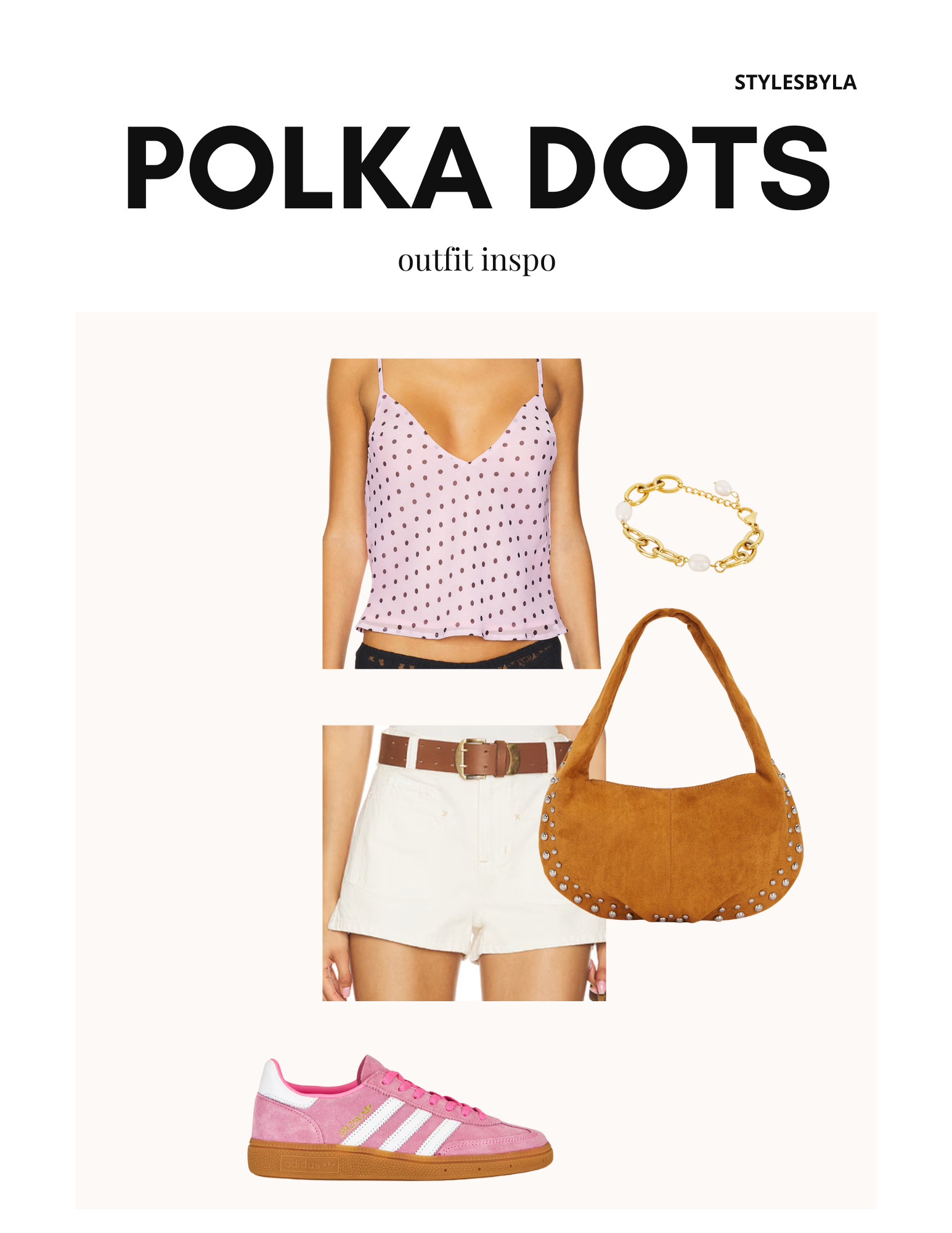  
Trending 2025 outfit inspo: polka dots! 
 Polka dot outfit inspo , pink polka dot top, white shorts , shoulder bag, summer outfit , going out outfit 

#LTKSummerEdit #LTKStyleTip #LTKFindsUnder100