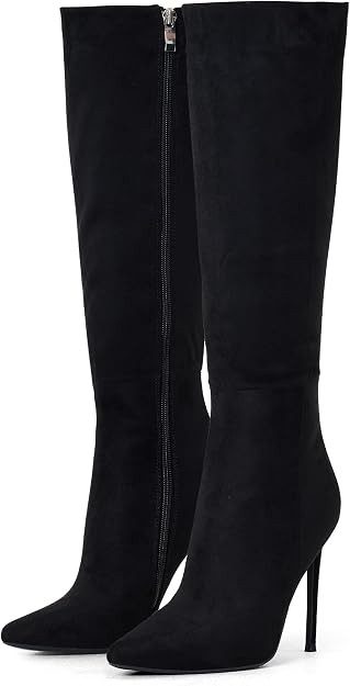 Elisabet Tang 4 inch Women's Knee High Long Boots, Stiletto Tall Pointed Toe Heeled Boot Leather ... | Amazon (US)