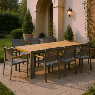 9Pc FSC Teak Wood Outdoor Patio Dining Set | Wayfair North America
