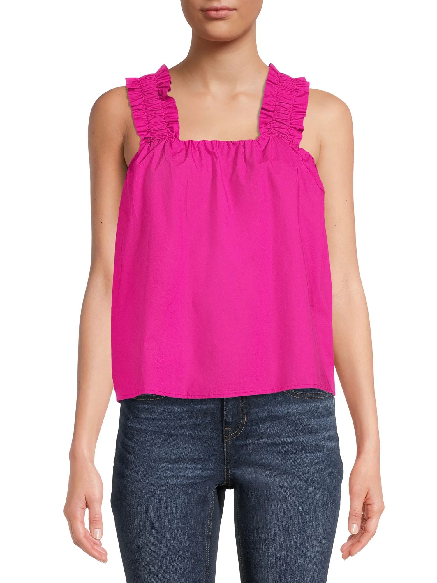 Time and Tru Women's Ruffle Strap Top - Walmart.com | Walmart (US)