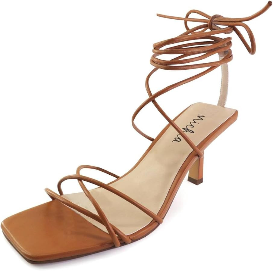michia Women’s Strappy Lace Up Heeled Sandals | Amazon (US)