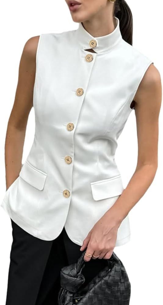 Women Business Tank Tops Fashion Slim Fit Buttons Casual Vest Summer Tops 2025 Trendy | Amazon (US)