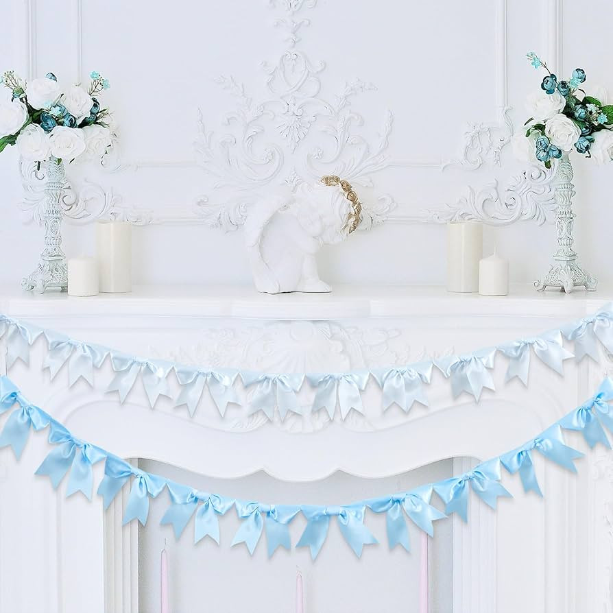 Dilunave 2 Pcs 6.56 ft Blue Bow Decorations, Blue Bow Garland, Coquette Birthday Decorations, Bow... | Amazon (US)