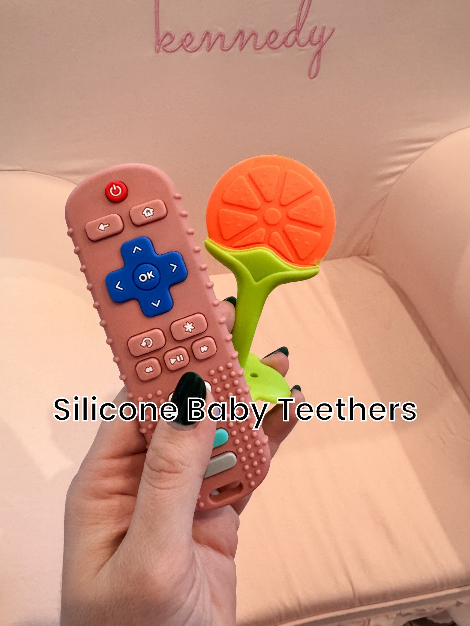 My daughter is nine months old and can’t get enough of these silicone teethers. She’s always trying to play with the remote so love the silicone option and the fruits are easy to hold and great for hand-eye coordination.

#LTKFindsUnder50 #LTKBaby #LTKmomlife