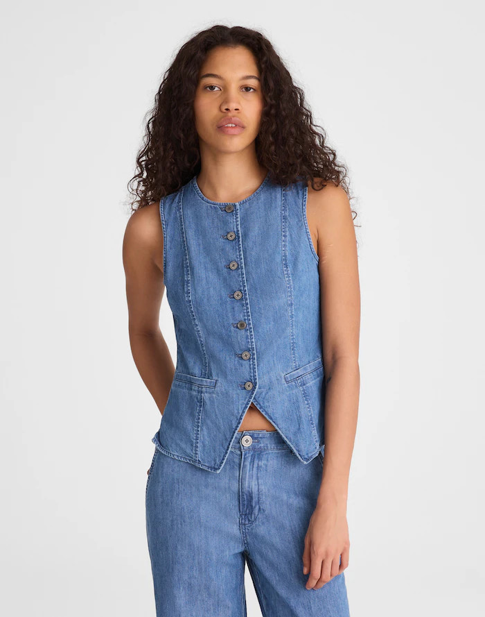 Denim Crewneck Cutaway Vest Top | Madewell