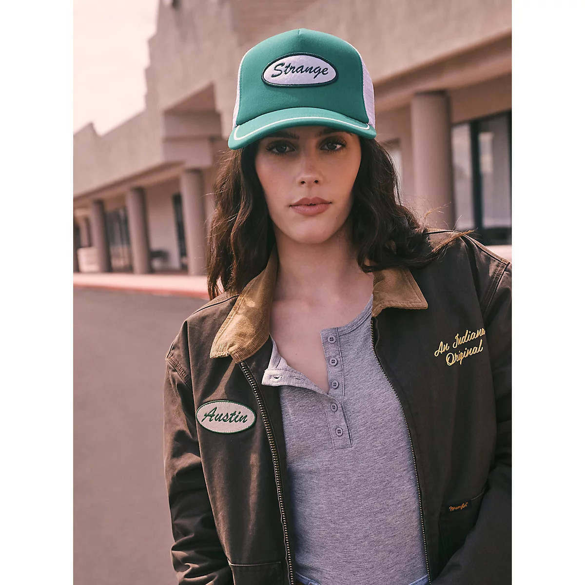 Wrangler x Stranger Things ""Strange"" Trucker Hat in Green | Wrangler