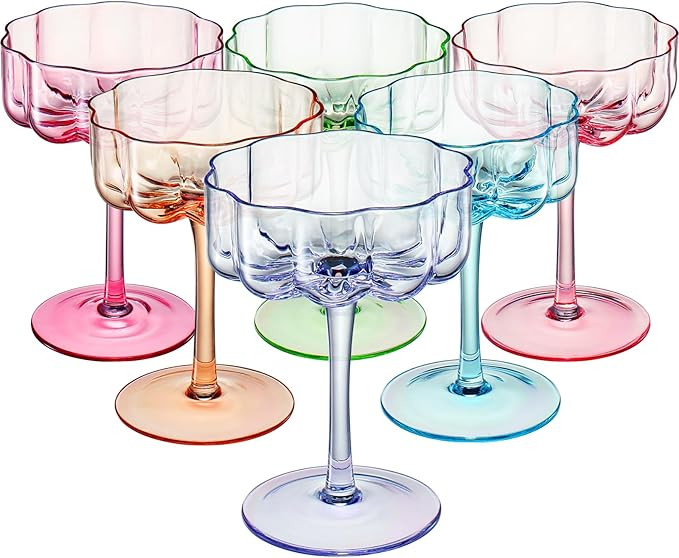 Khen Flower Vintage Wavy Glass Coupes Martini, Champagne & Cocktail Coupes - Set of 6-7oz Colorfu... | Amazon (US)