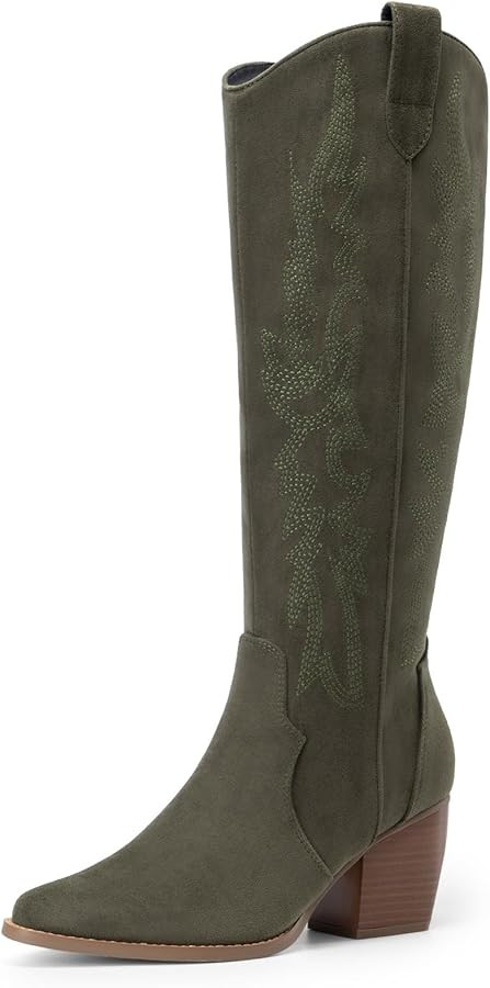DREAM PAIRS Womens Cowboy Knee High Chunky Heel Boots | Amazon (US)