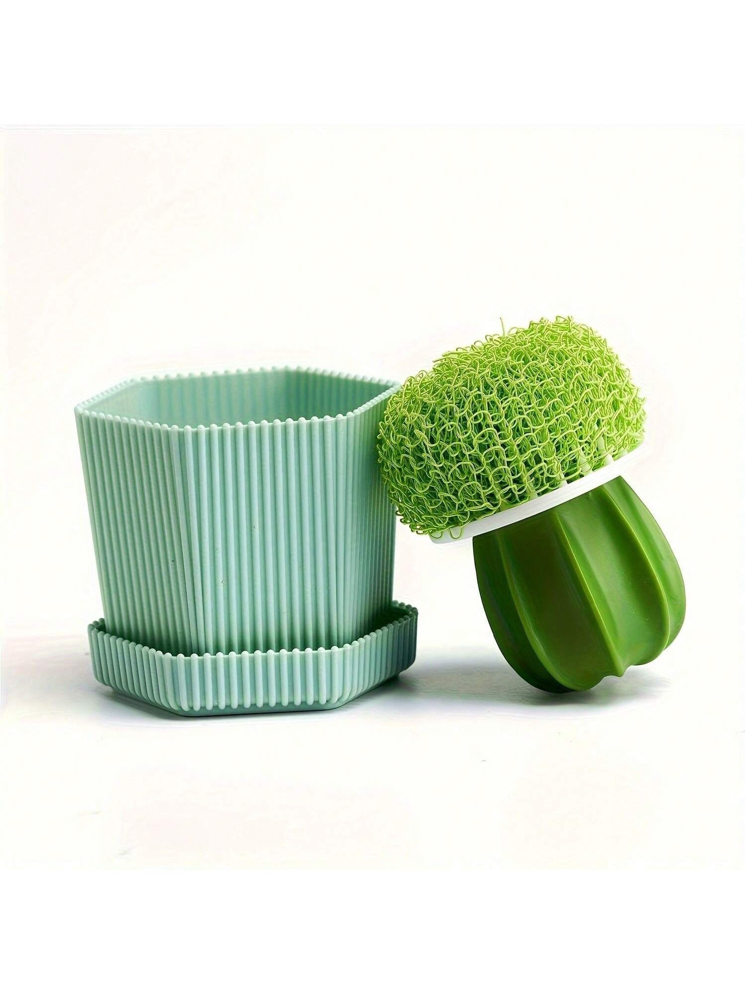 Soft Scrub Cactus Dish Brush With Drain Tray - Manual Kitchen And Dishwasher  Cleaning Tool