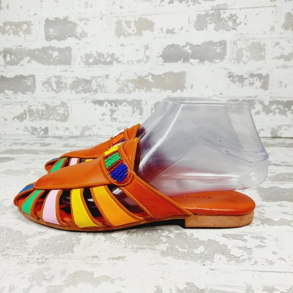 NEW Farm Rio Rainbow Brown Vegan Leather Bohemian Slip On Beaded Mules B42 | Poshmark