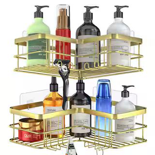 Gold Corner Shower Caddy 2-Pack, No Drilling Stainless Steel Shower Caddy Corner ShelfQuestions &... | The Home Depot