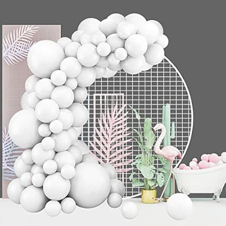 White Balloons 85 pcs White Balloon Garland Arch Kit 5/10/12/18 Inch Different Sizes White Matte Lat | Amazon (US)