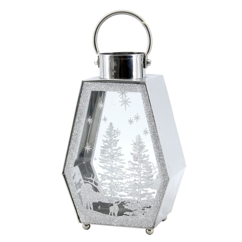 Found & Fable Silver Snow Scene Lantern, Large | At Home