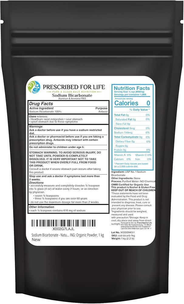 Prescribed For Life Sodium Bicarbonate Powder, Organic Aluminum Free Baking Soda, Bicarbonato de ... | Amazon (US)