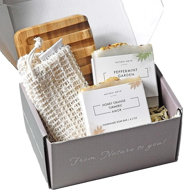 Natural Amor Organic Soap Bar Gift Set, All Natural Bar Soap Shea Butter Scented with Essential O... | Amazon (US)