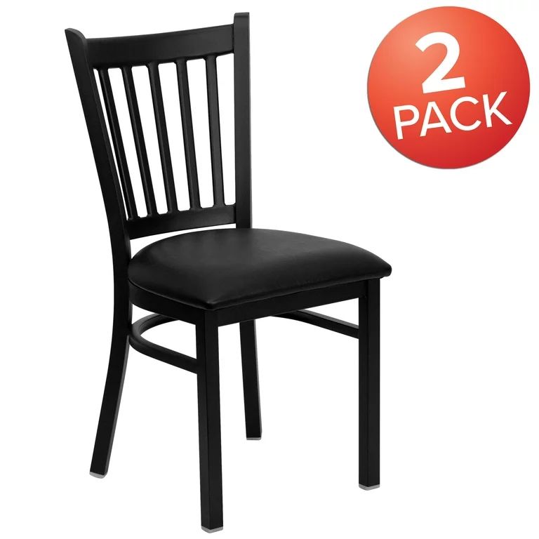 2 Pack Black Vertical Back Metal Restaurant Chair - Black Vinyl Seat | Walmart (US)