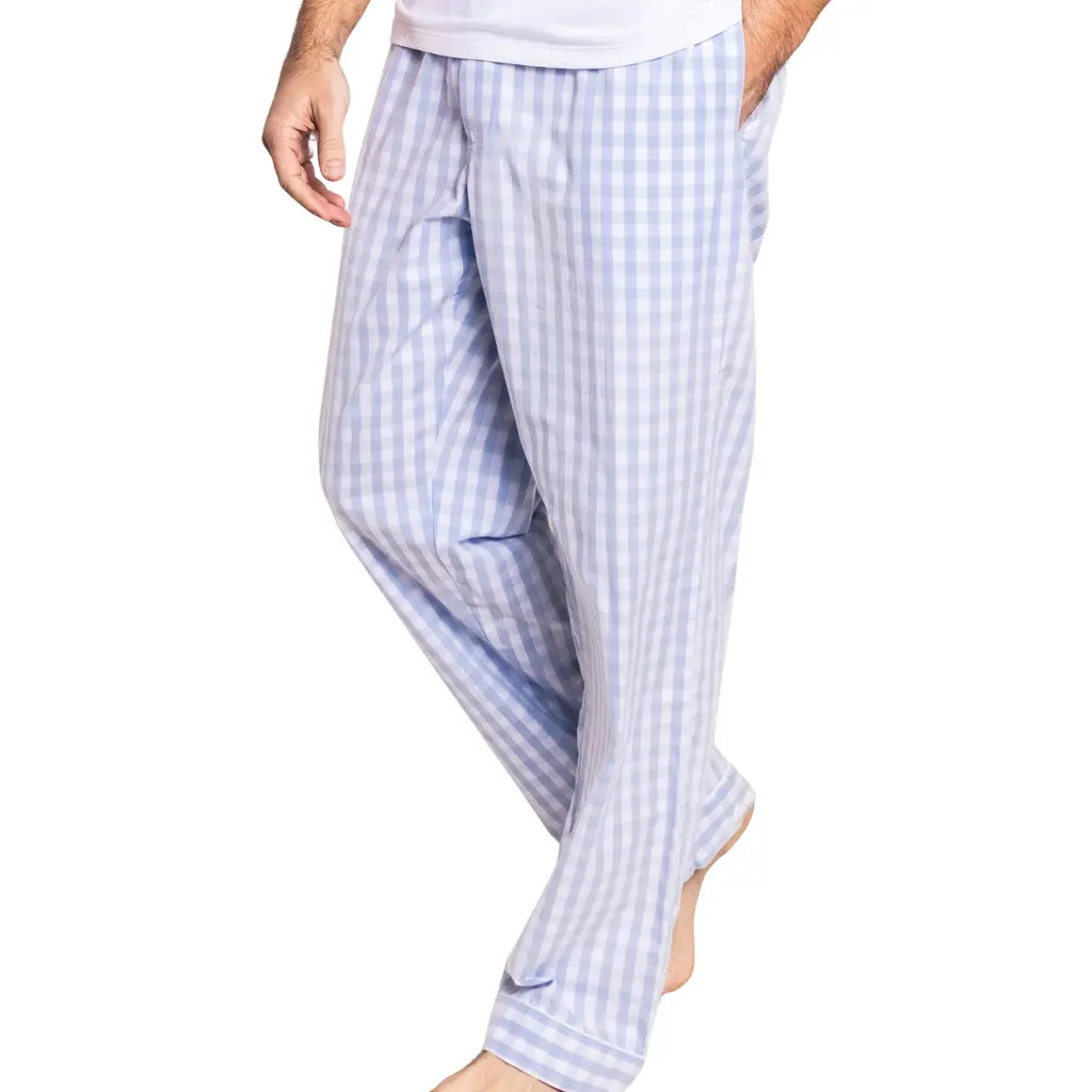 Petite Plume Gingham Woven Cotton Pajama Pants in Blue at Nordstrom, Size X-Large | Nordstrom