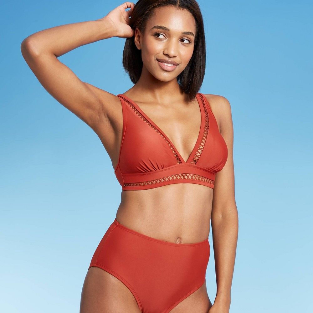 Women's Lattice Trim Triangle Bikini Top - Kona Sol Light Orange XL | Target
