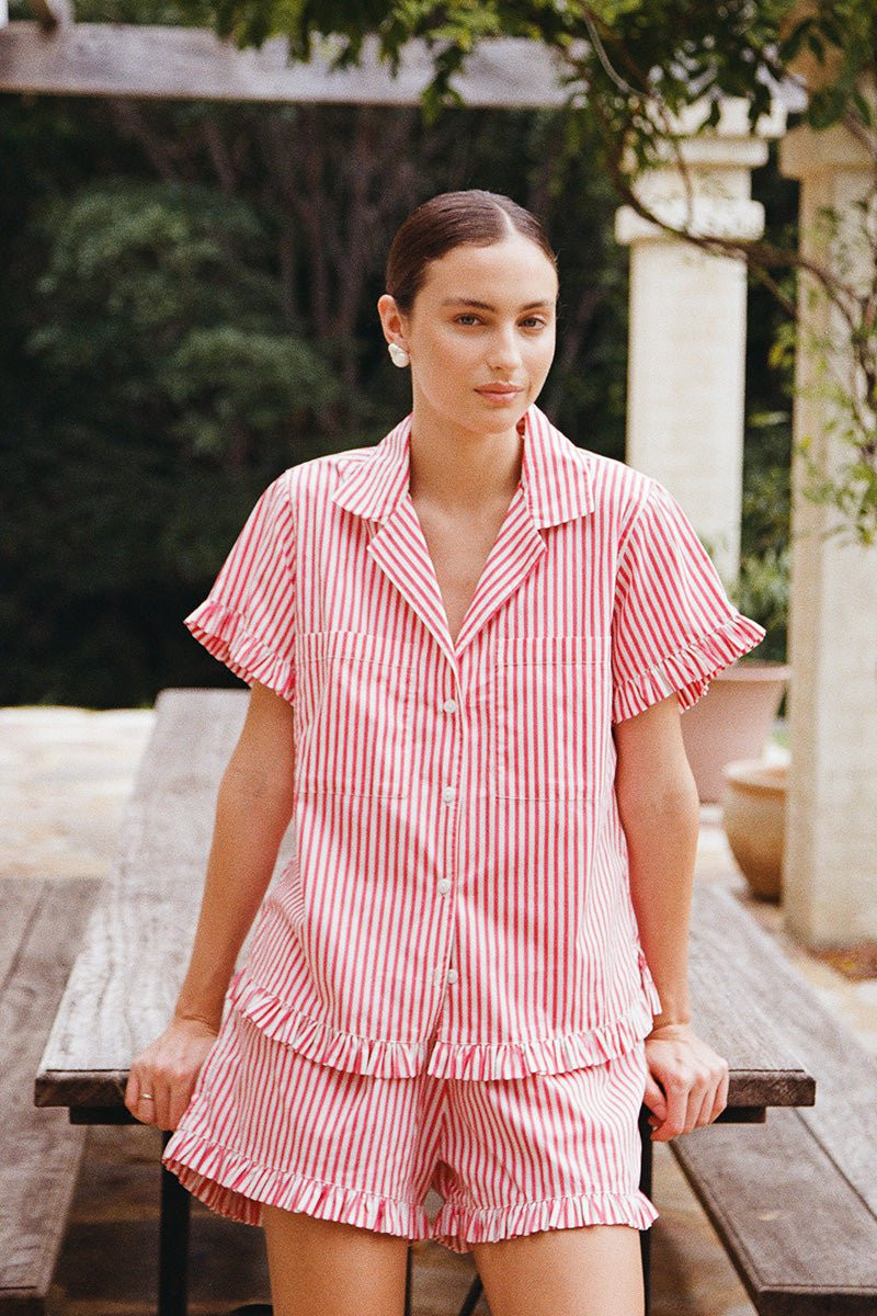 Felicity Frill Set - Pinstripe Cherry | Piyama US