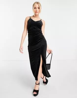 Urban Revivo split front cami midi dress in black | ASOS (Global)