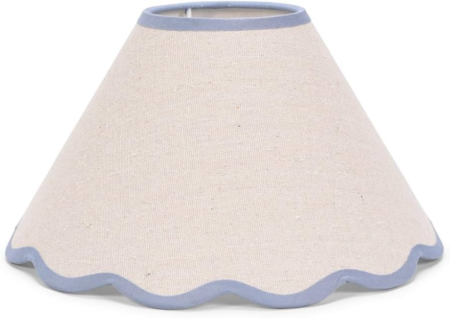 Small Natural Linen Tapered Light Shade with Blue Scallop Trim for Table Lamp | Amazon (UK)