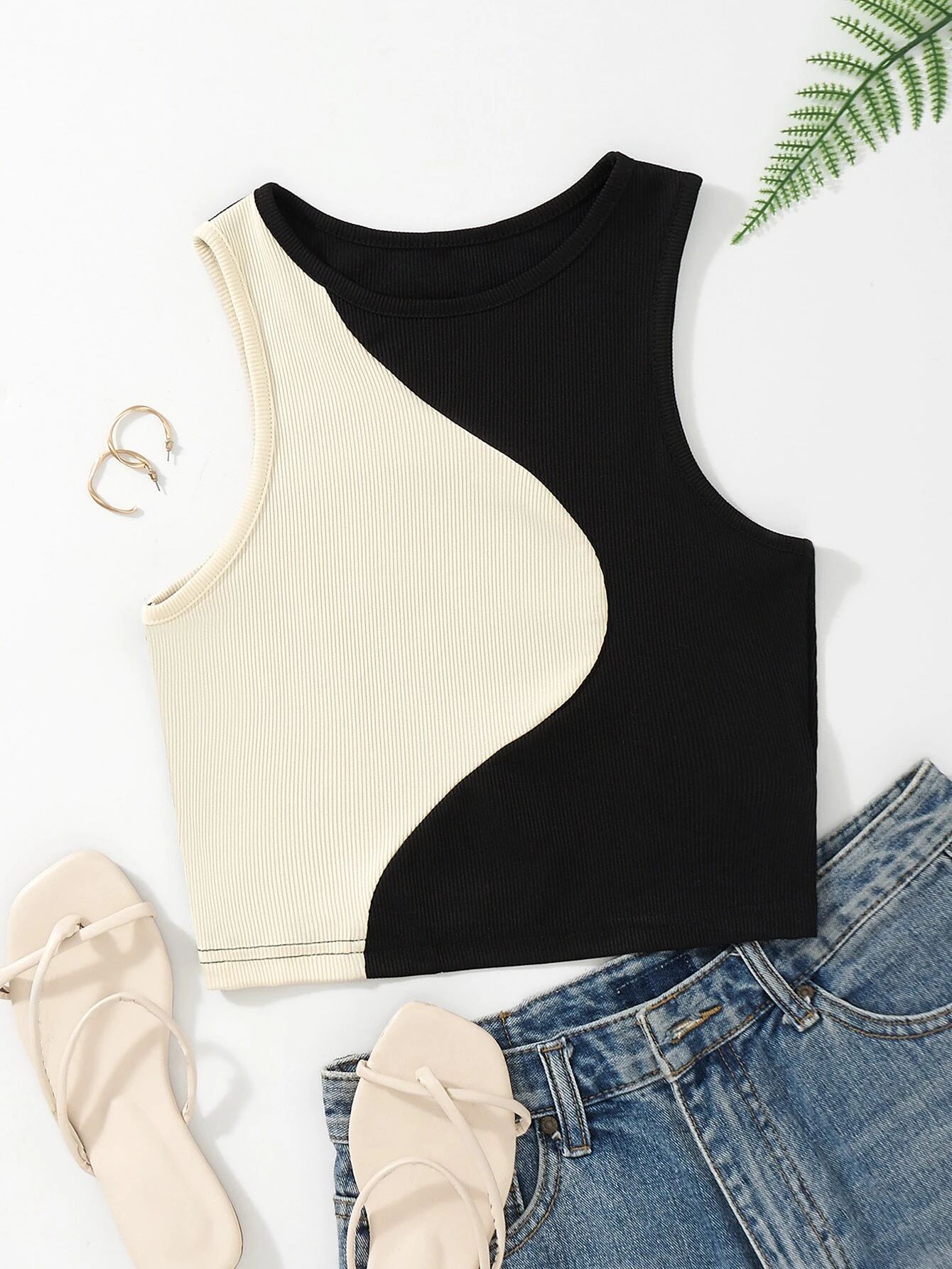 Color Block Ribbed Knit Tank Top | SHEIN