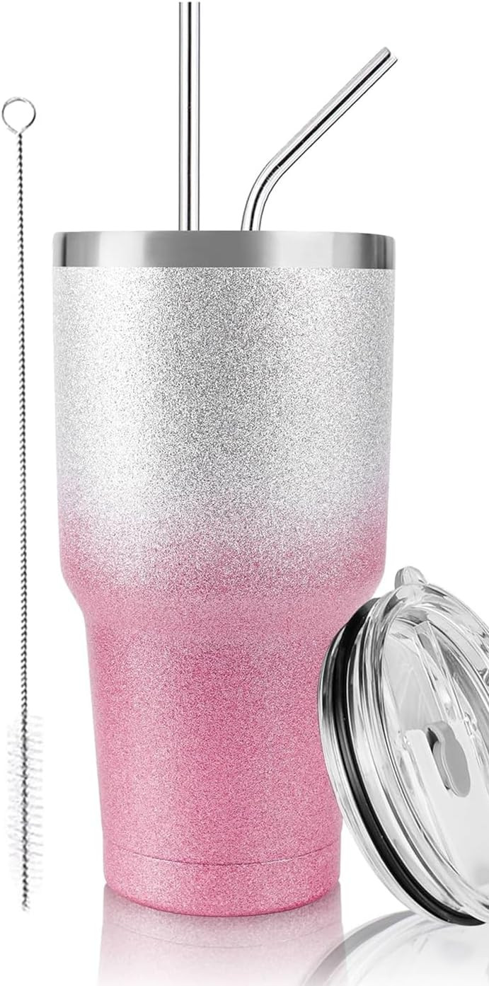 D·S 30 oz Tumbler Pink Glitter Gradient Cup Stainless Steel Double Wall Vacuum Insulated Mug wit... | Amazon (US)