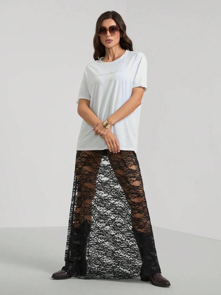 Tall Zwart Kanten Rok | SHEIN