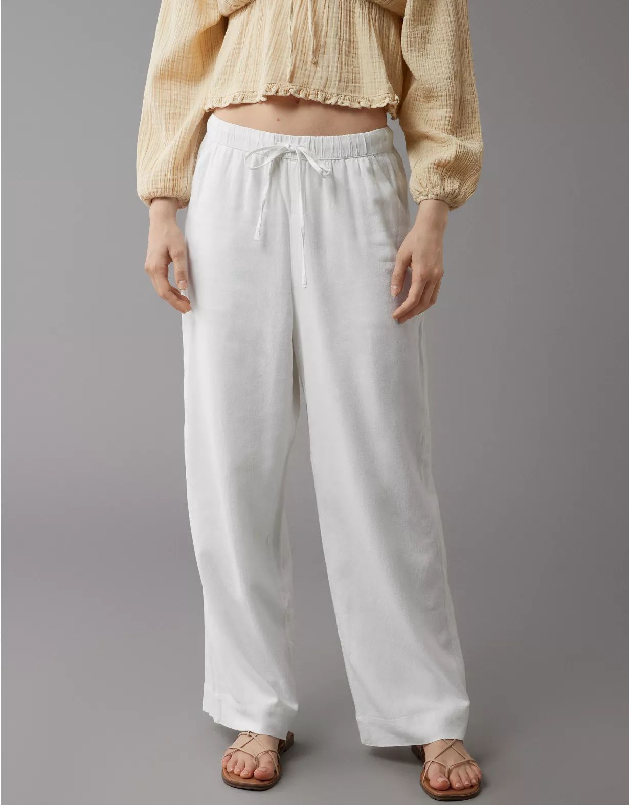 AE Linen-Blend Pull-On Wide-Leg Pant | American Eagle Outfitters (US & CA)
