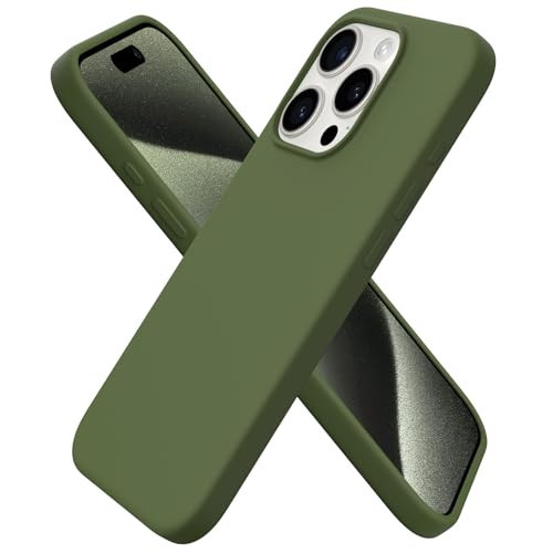 ORNARTO Compatible with iPhone 15 Pro Case 6.1", Liquid Silicone 3 Layers Full Covered Soft Gel Rubber Cover, Shockproof Protective Slim Phone Case with Anti-Scratch Microfiber Lining-Cedar Green | Amazon (US)