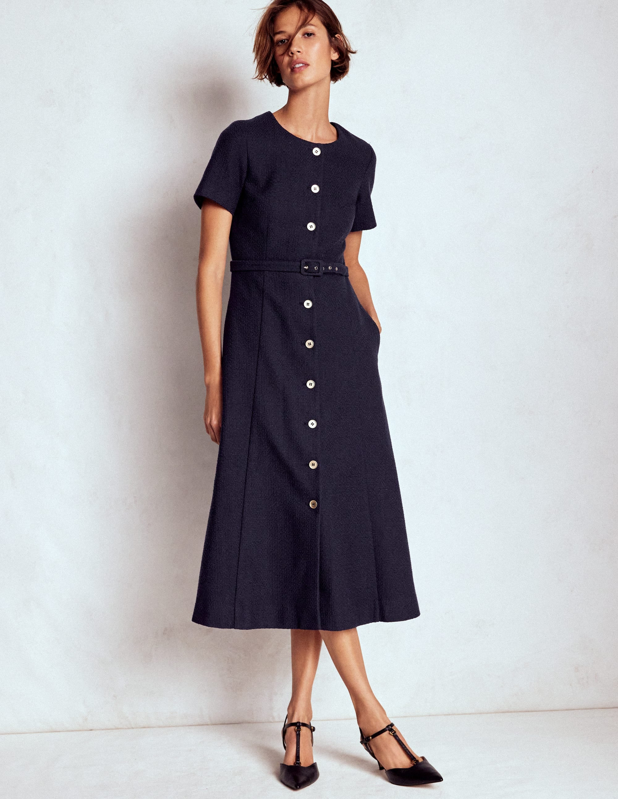 Charlotte Cotton Midi Dress-Navy | Boden (US)