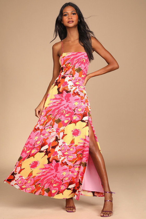 Beautiful and Bold Pink Multi Floral Print Lace-Up Maxi Dress | Lulus (US)