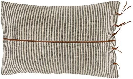 Creative Co-Op Beige & Black Striped Cotton Ticking Lumbar Leather Trim Pillows, 1 Count (Pack of... | Amazon (US)