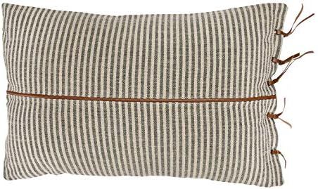 Creative Co-Op Beige & Black Striped Cotton Ticking Lumbar Leather Trim Pillows, 1 Count (Pack of... | Amazon (US)