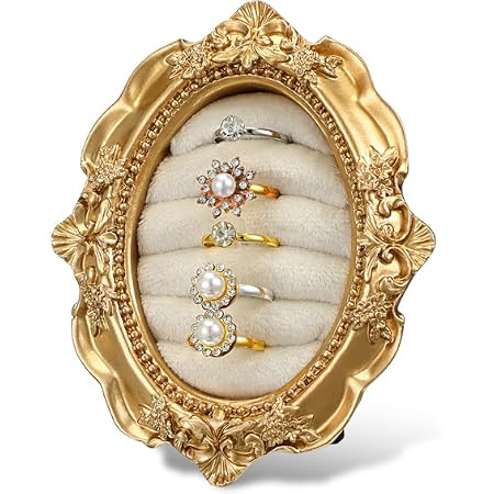 Vintage Ring Holder Oval Rings Display Jewelry Box Suede Gold ring Holder Earring Tray Organizer for Women Anniversary Engagement Wedding Ceremony Storage Gift Photography Props Christmas Birthday | Amazon (US)
