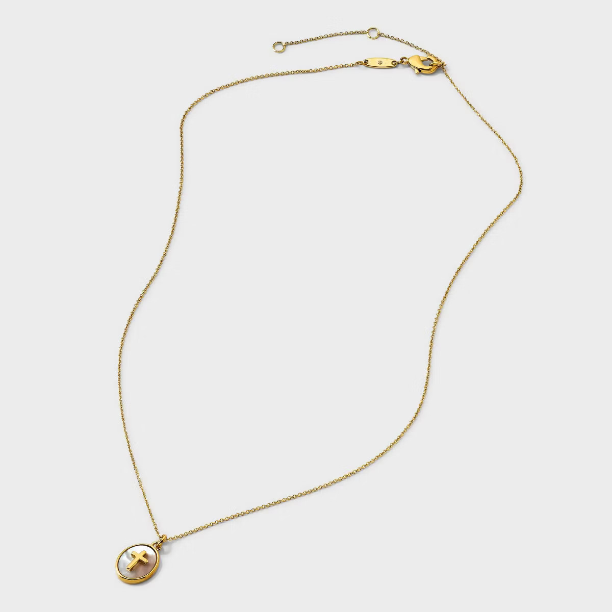 Tiny Tags 14K Gold Ion Plated with Mother of Pearl Inlay Cross Pendant Necklace - Gold | Target